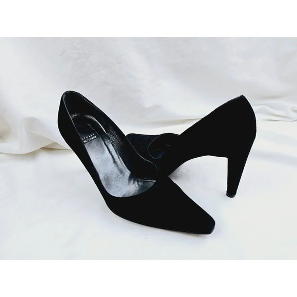Stuart Weitzman Size 5.5B Women Black Suede Slip On Pointed Toe Heel Pumps Spain - Picture 11 of 11